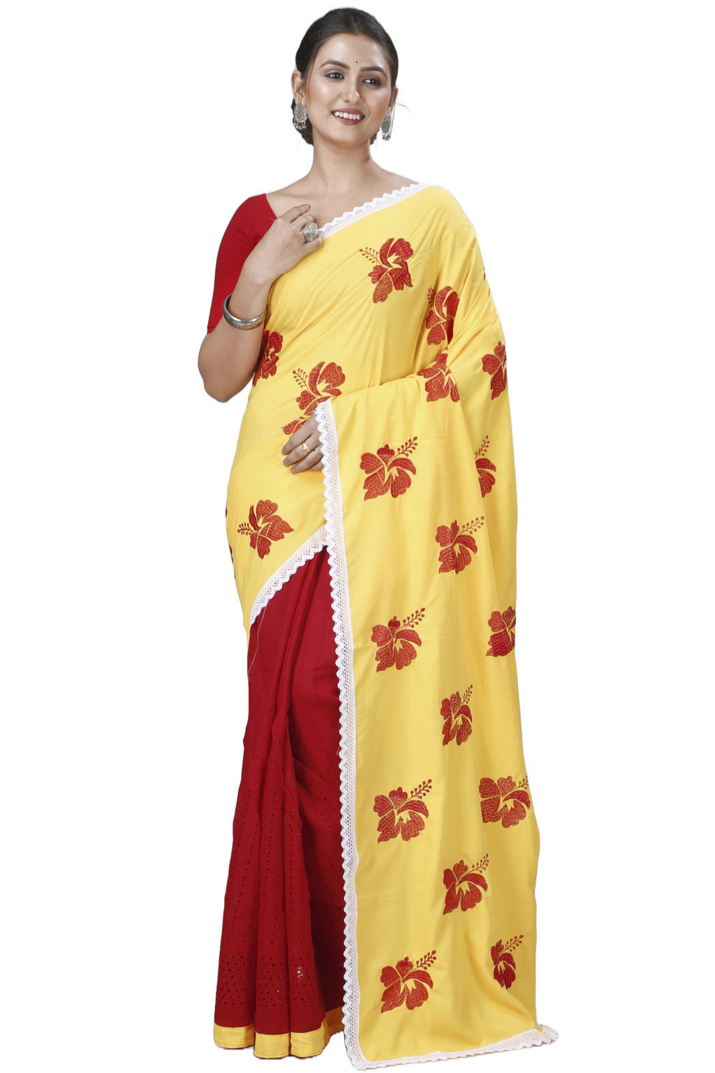 Yellow Red Pure Cotton Teru Hand Loom Saree (1260)